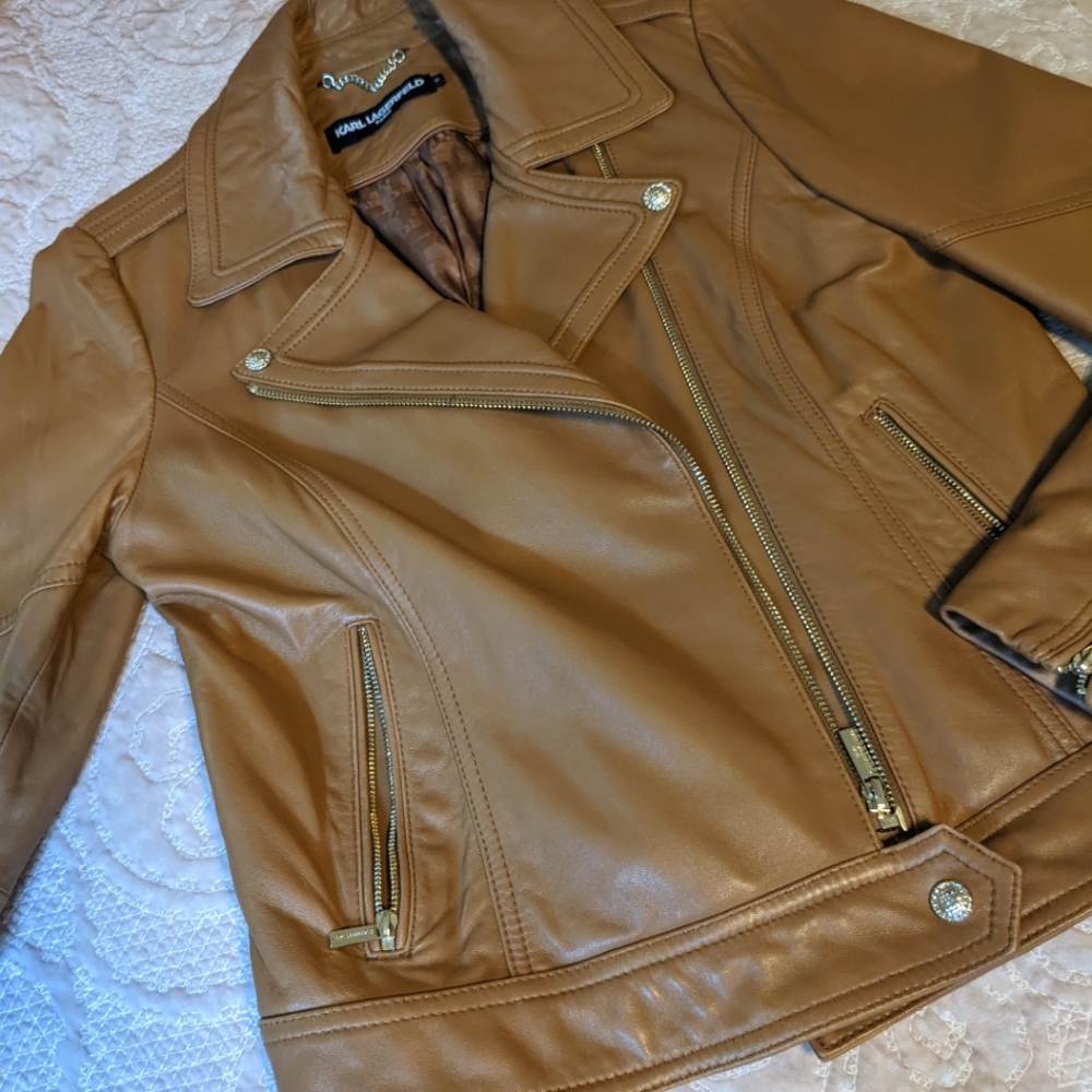 NWOT Karl Lagerfeld Genuine Leather Moto Jacket